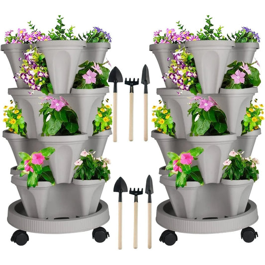 Visit the Gamexcel Store 4-Tier Vertical Stackable Plastic Herb and Flower Planters Pot Indoor Outdoor