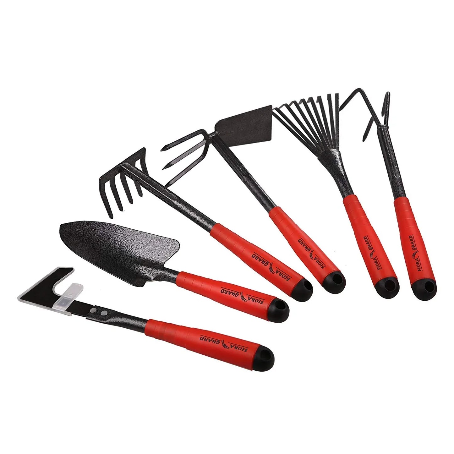 FLORA GUARD Garden Tool 6 Piece Set,Heavy Duty Stainless Steel Gardening Hand Tools Set perfect for all gardens and indoor plants.(Red and Black)