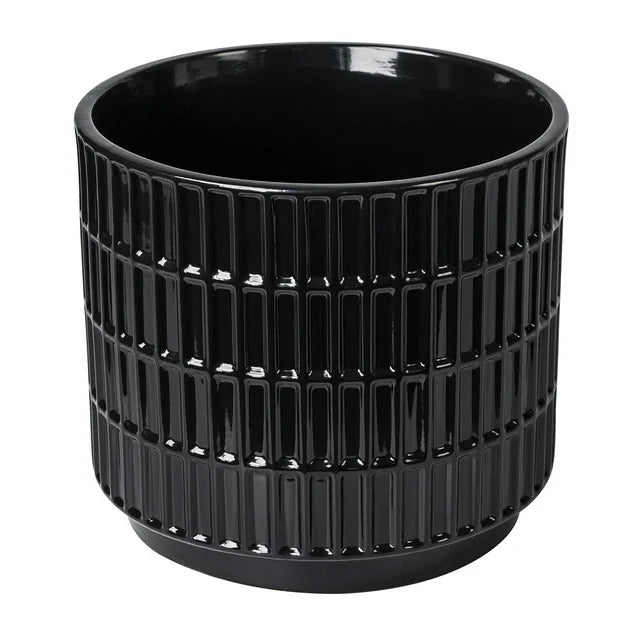 Round Ceramic Grid Planter, Black